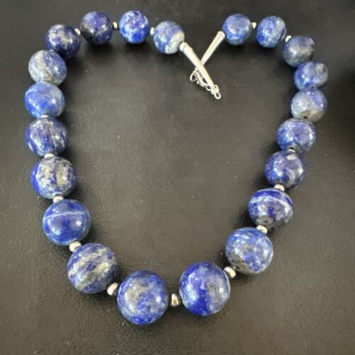 Navajo Blue Denim Lapis Necklace | Sterling Silver | 16mm | 18" | Authentic Native American Handmade | 17303