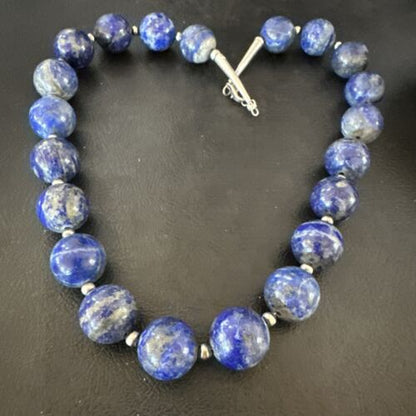 Navajo Blue Denim Lapis Necklace | Sterling Silver | 16mm | 18" | Authentic Native American Handmade | 17303