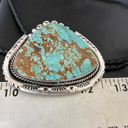 XL Men's Blue Turquoise #8 Bolo Tie | Navajo Sterling Silver | Authentic Native American Handmade | 17005