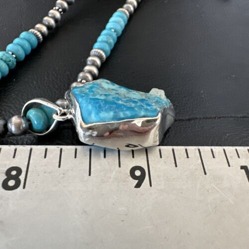 Men's Kingman Turquoise Pendant | Navajo Pearls Sterling Silver Necklace | Authentic Native American Handmade | 17212