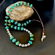 Navajo Blue Green Turquoise Heishi Bead Necklace | Sterling Silver | 24" | 16283