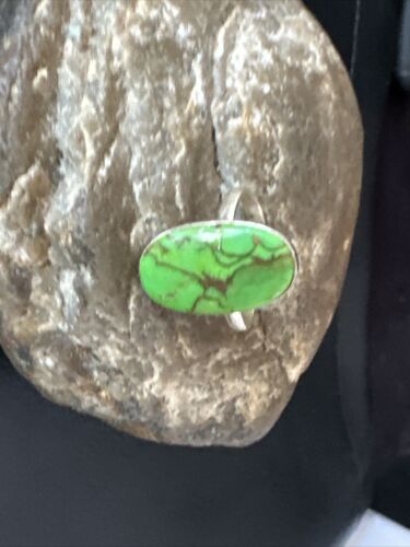 Navajo Green Mojave Turquoise Ring | Sterling Silver | Adjustable Sz 10 | Authentic Native American Handmade | 15711