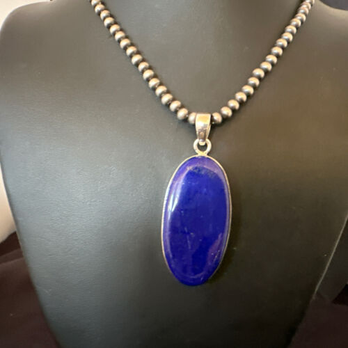 Navajo Blue Lapis Pendant with Pearls | Sterling Silver Necklace | 20" | Authentic Native American Handmade | 16666