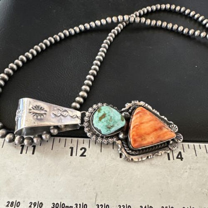 Navajo Green Royston Turquoise | Spiny Pendant Necklace | Sterling Silver | Native American Handmade | 17013