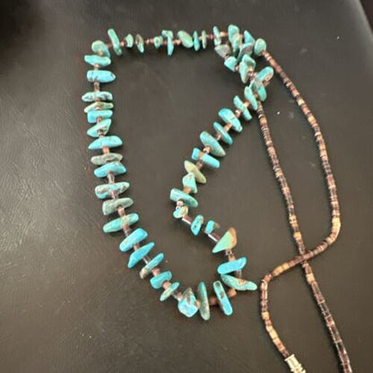 Navajo Kingman Turquoise Shell Necklace | Sterling Silver | 28" | Authentic Native American Handmade | 17398