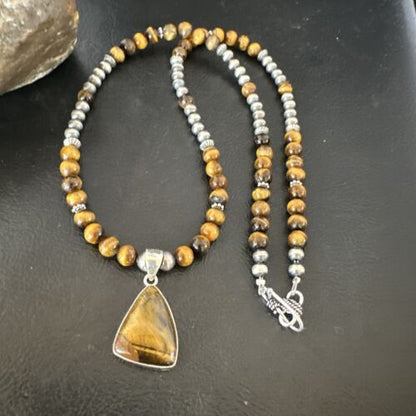 Southwestern Coffee Brown Tiger's Eye Pendant Necklace | Sterling Silver | 15865