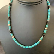Authentic Tommy Singer Beads Necklace | Turquoise & Onyx | Sterling Silver | Gold | Native American Handmade | 17" | 10390