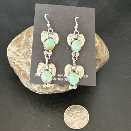 Navajo Blue Green Turquoise Dangle Earrings | Sterling Silver | 1.5" | Authentic Native American Handmade | 17385