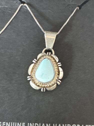 Navajo Dry Creek Turquoise Pendant Necklace | Sterling Silver Chain | Authentic Native American Handmade | 20" | 2578