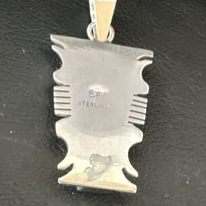 Navajo Blue #8 Turquoise Inlay Pendant | Sterling Silver | 2" | Authentic Native American Handmade | 15683