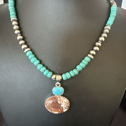 Navajo Wild Horse | Blue Kingman Turquoise Pendant Necklace | Sterling Silver | 17571