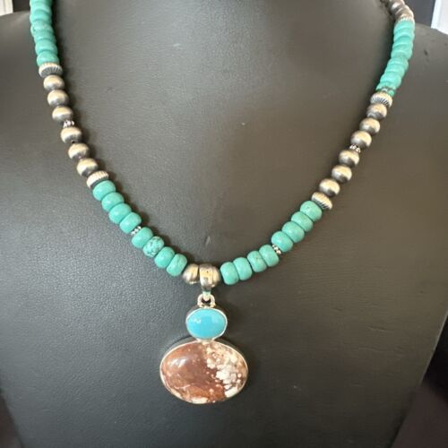 Navajo Wild Horse | Blue Kingman Turquoise Pendant Necklace | Sterling Silver | 17571