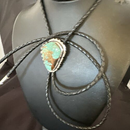 Men's Blue Turquoise #8 Bolo Tie | Navajo Sterling Silver | Authentic Native American Handmade | 16810