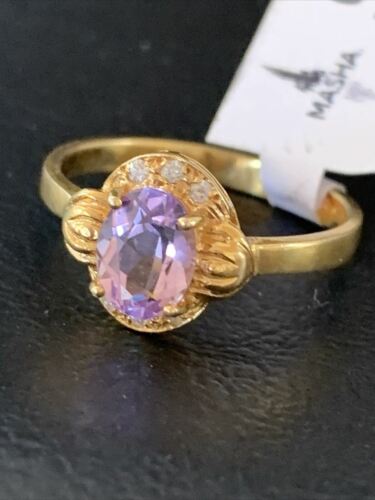 American Women's Gold Plated Purple Amethyst Ring | Sterling Silver | Sz 9 | 01787