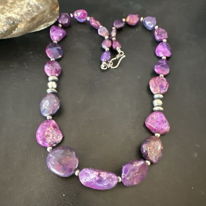Navajo Pearl Purple Mojave Turquoise Pendant Necklace | Sterling Silver | Authentic Native American Handmade | 21" | 17497