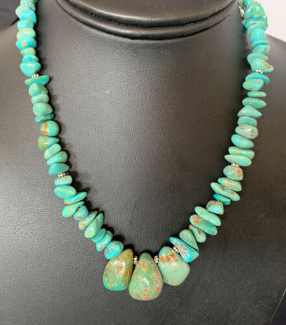 Navajo Blue Green Turquoise Necklace | Sterling Silver | 16" | Authentic Native American Handmade | 12915