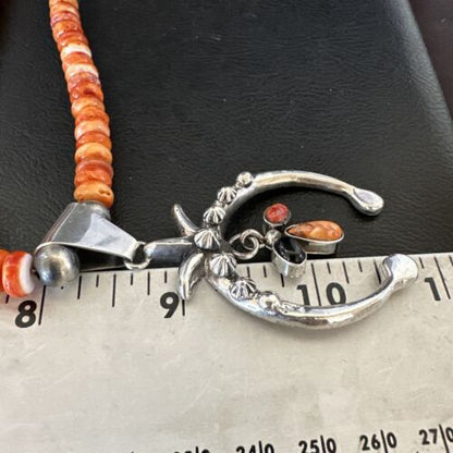 Navajo Red Spiny Oyster Naja Pendant Necklace | Sterling Silver | 23" | Authentic Native American Handmade | 17660