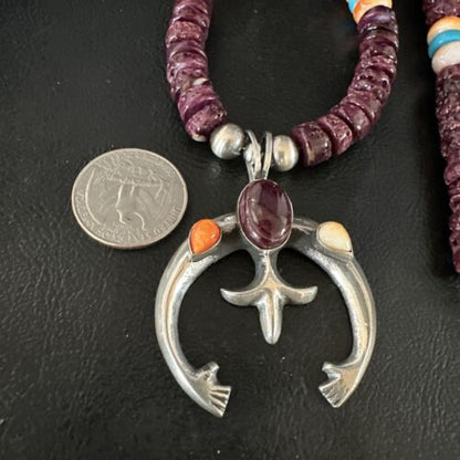 Navajo Purple Spiny Oyster Turquoise Naja Pendant Necklace | Sterling Silver | Native American Handmade | 15273