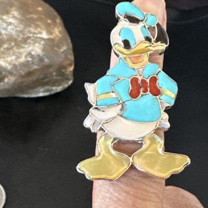 Zuni Sterling Silver Donald Duck Inlay Ring | Sz 6 Adjustable | Authentic Native American Handmade | 16560