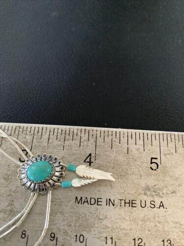 Girls Turquoise Liquid Heishi Necklace | 3-Strand Sterling Silver with Feather Pendant | 02049