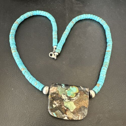 Navajo SpiderWeb Turquoise Heishi Pearls Necklace | Sterling Silver | 20" | Authentic Native American Handmade | 17034