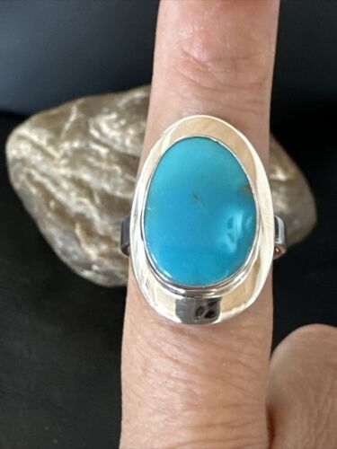 Navajo Sterling Silver Blue Kingman Turquoise Ring | Sz 9 | Authentic Native American Handmade | 17598