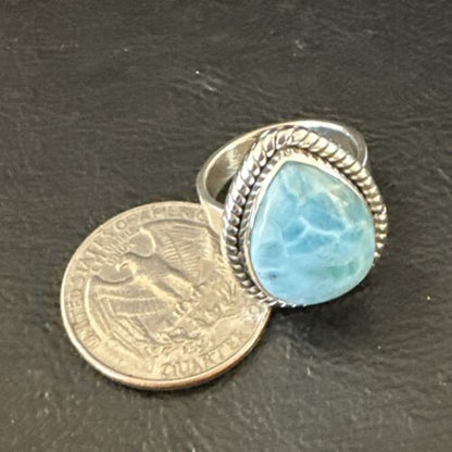 Navajo Blue Larimar Ring | Sterling Silver | Sz 7 | Authentic Native American Handmade | 17657