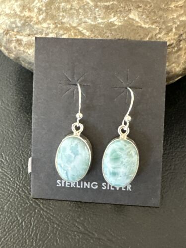 Navajo Blue Larimar Dangle Earrings | Sterling Silver | Authentic Native American Handmade | 17298