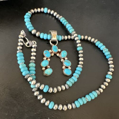 Men's Blue Turquoise Naja Pendant Necklace | Navajo Pearls | Sterling Silver | 16038