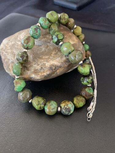 Navajo Green Graduated Turquoise Necklace | Sterling Silver | Authentic Native American | 22" | 11708