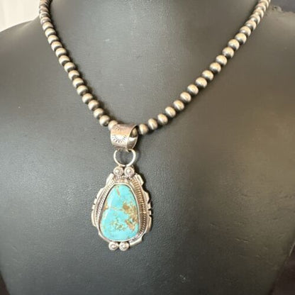 Navajo Pearls Turquoise Necklace with Royston Pendant | Sterling Silver | Authentic Native American Handmade | 17128