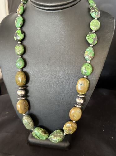 Navajo Green Turquoise Chunky Necklace | Sterling Silver | 24" | Authentic Native American | 15203
