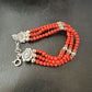 Women's Red Coral 3-Strand Bead Sterling Silver Bracelet 7.5" | Navajo Jewelry | 16468