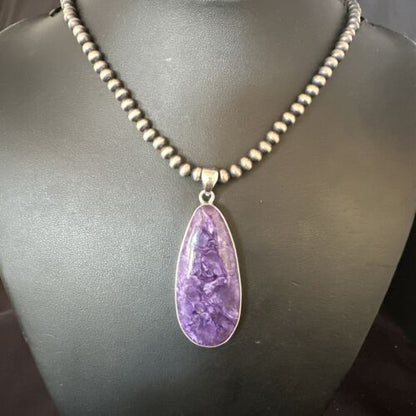 Navajo Pearls Purple Sugilite Pendant Necklace | Sterling Silver Beads | Authentic Native American Handmade | 15510
