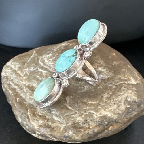 Navajo Blue Dry Creek Turquoise Multi-Stone Ring | Authentic Native American Sterling Silver | Sz 10 | 16731
