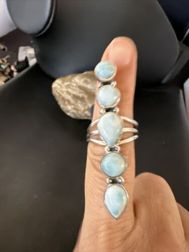 Navajo Blue Larimar Cluster Ring | Authentic Native American Sterling Silver | Multi-Stone | Sz 8 | 15979