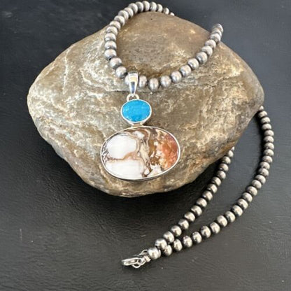 Navajo Wild Horse | Blue Kingman Turquoise Necklace | Sterling Silver | Authentic Native American Handmade | 17341 - Masha USA