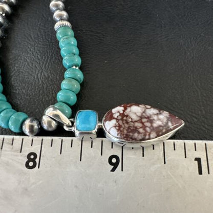 Navajo Wild Horse | Blue Kingman Turquoise Pendant Necklace | Sterling Silver | Native American Handmade | 17578