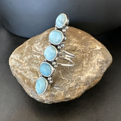 Navajo Blue Larimar Multi-Stone Cluster Ring | Authentic Native American Sterling Silver | Sz 9.5 | 16607