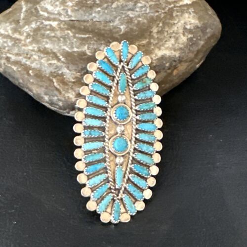 Zuni Blue Turquoise Needle Point Ring | Authentic Native American Sterling Silver | Multi-Stone | Sz 7 | 15061
