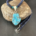 Navajo Lapis Turquoise Pendant Necklace | Sterling Silver | Authentic Native American Handmade | 17434