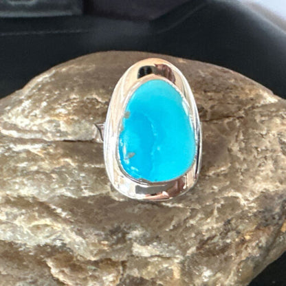 Navajo Blue Turquoise Ring | Sterling Silver | Sz 10 | Authentic Native American Handmade | 16580 - Masha USA