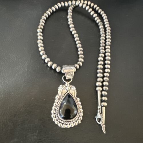 Native American Men's Pendant | Navajo Pearls | Sterling Silver Black Onyx Necklace | 16131