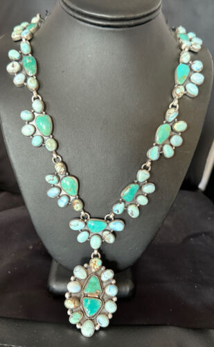 Navajo Blue Golden Hills Turquoise Lariat Necklace Pendant | 30" | Authentic Native American Handmade | 16188