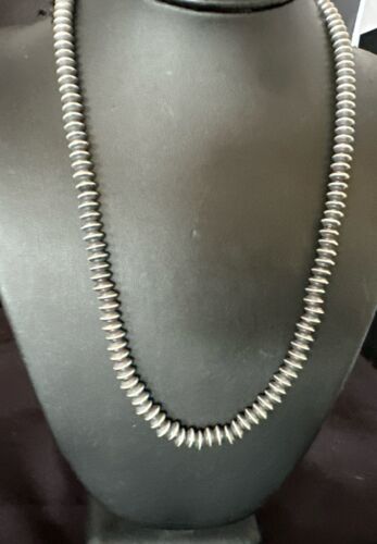 Navajo Pearl Sterling Silver Saucer Bead Necklace | Hand Strung 7mm | 20" | Authentic Native American | 60720