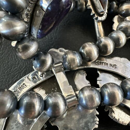 Navajo Squash Blossom Necklace with Purple Sugilite Pendant | Sterling Silver | 28" | 16940