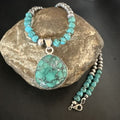 Men's Blue Spiderweb Turquoise Pendant Necklace | Navajo Sterling Silver | Authentic Native American Handmade | 17086