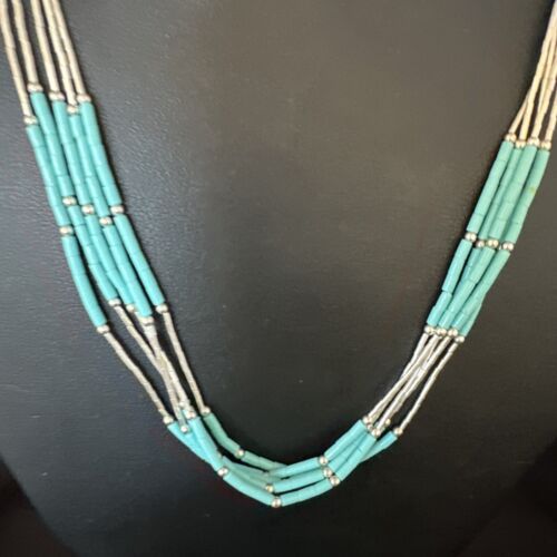 Turquoise 5-Strand Heishi Necklace | Liquid Sterling Silver | Authentic Native American Handmade | 15046