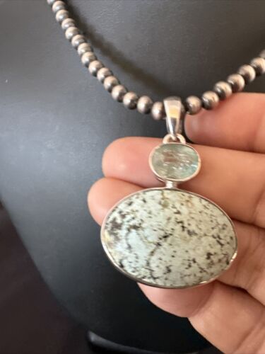Navajo Dry Creek Turquoise Topaz Pendant Necklace | Sterling Silver | Authentic Native American Handmade | 16438