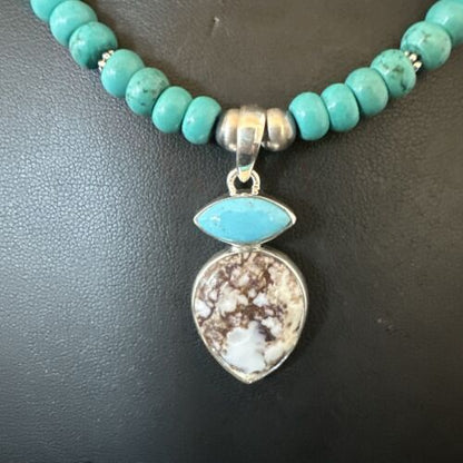 Wild Horse | Blue Kingman Turquoise Necklace Pendant | Sterling Silver | Multi-Stone | 17575
